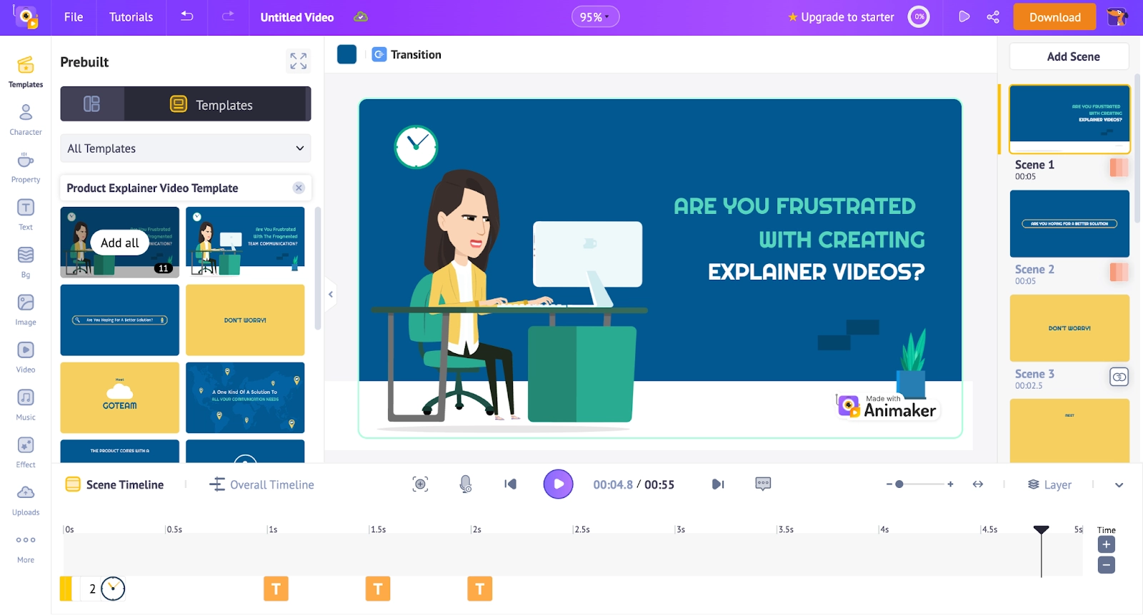 Image of user creating a live action explainer video in Animaker