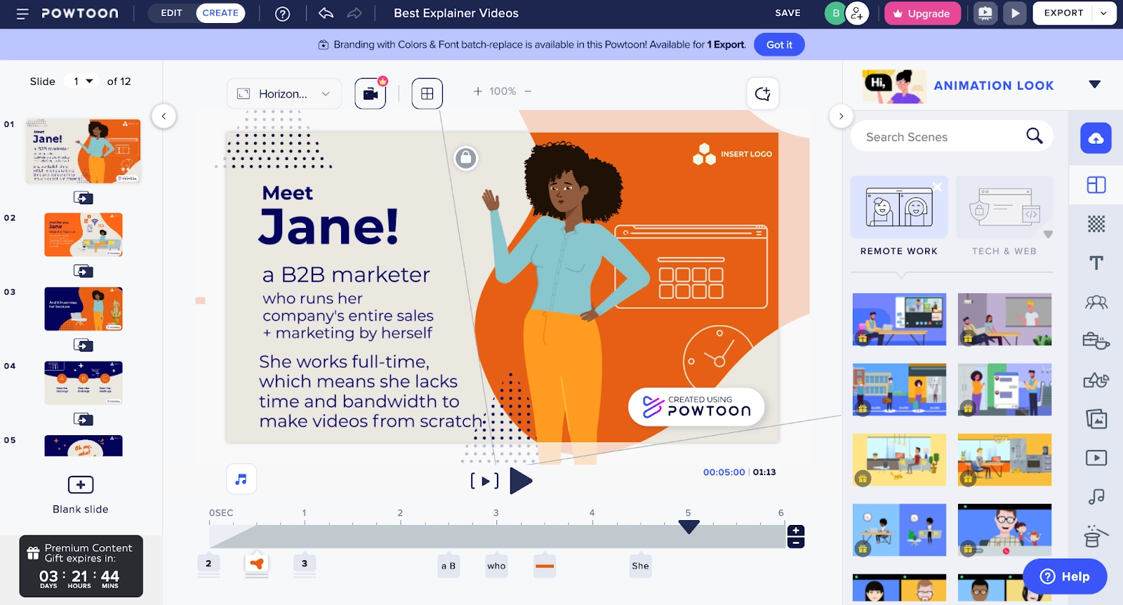 Image of Powtoon editing dashboard with user making an explainer video