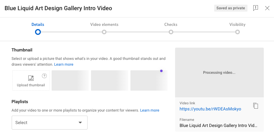 Uploading a video to YouTube studio