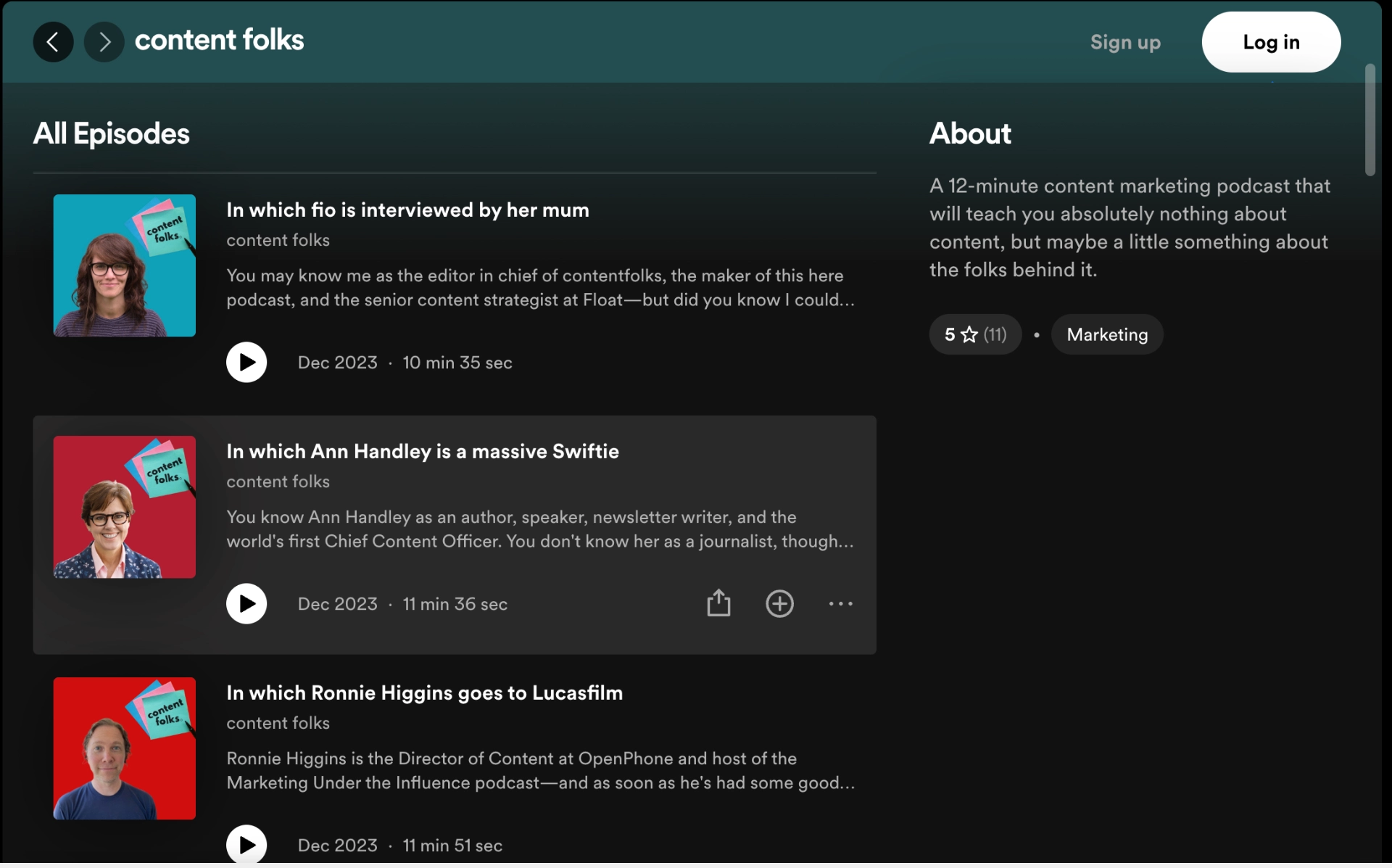 screenshot of content folks internal podcast