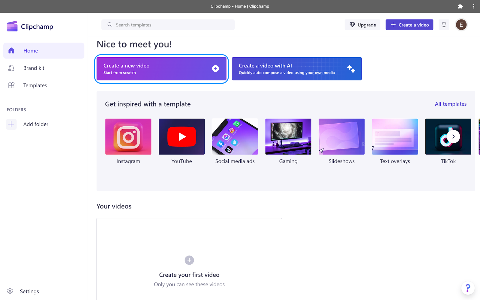 Creating a new video to trim in Clipchamp