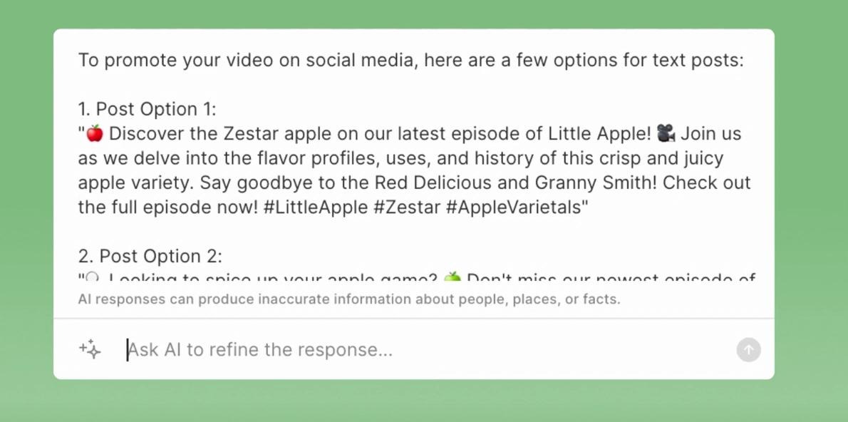 Image showing Descript’s Social Post Writer in action 