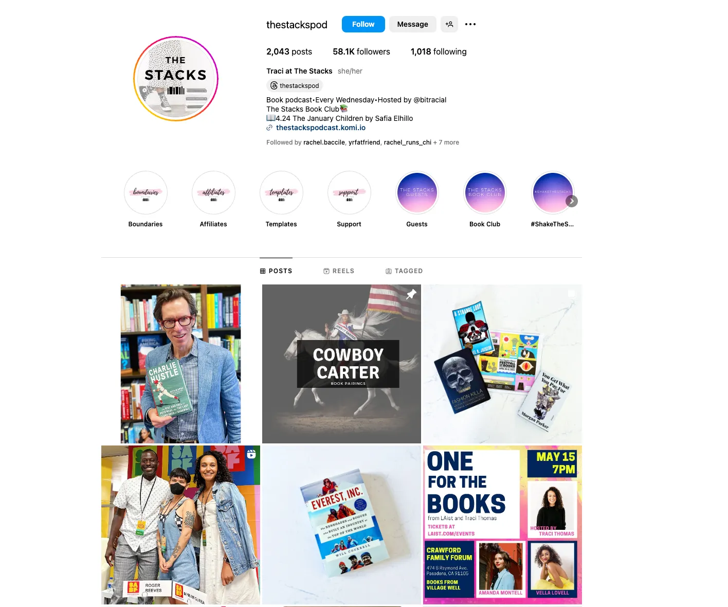 The Stacks Instagram page