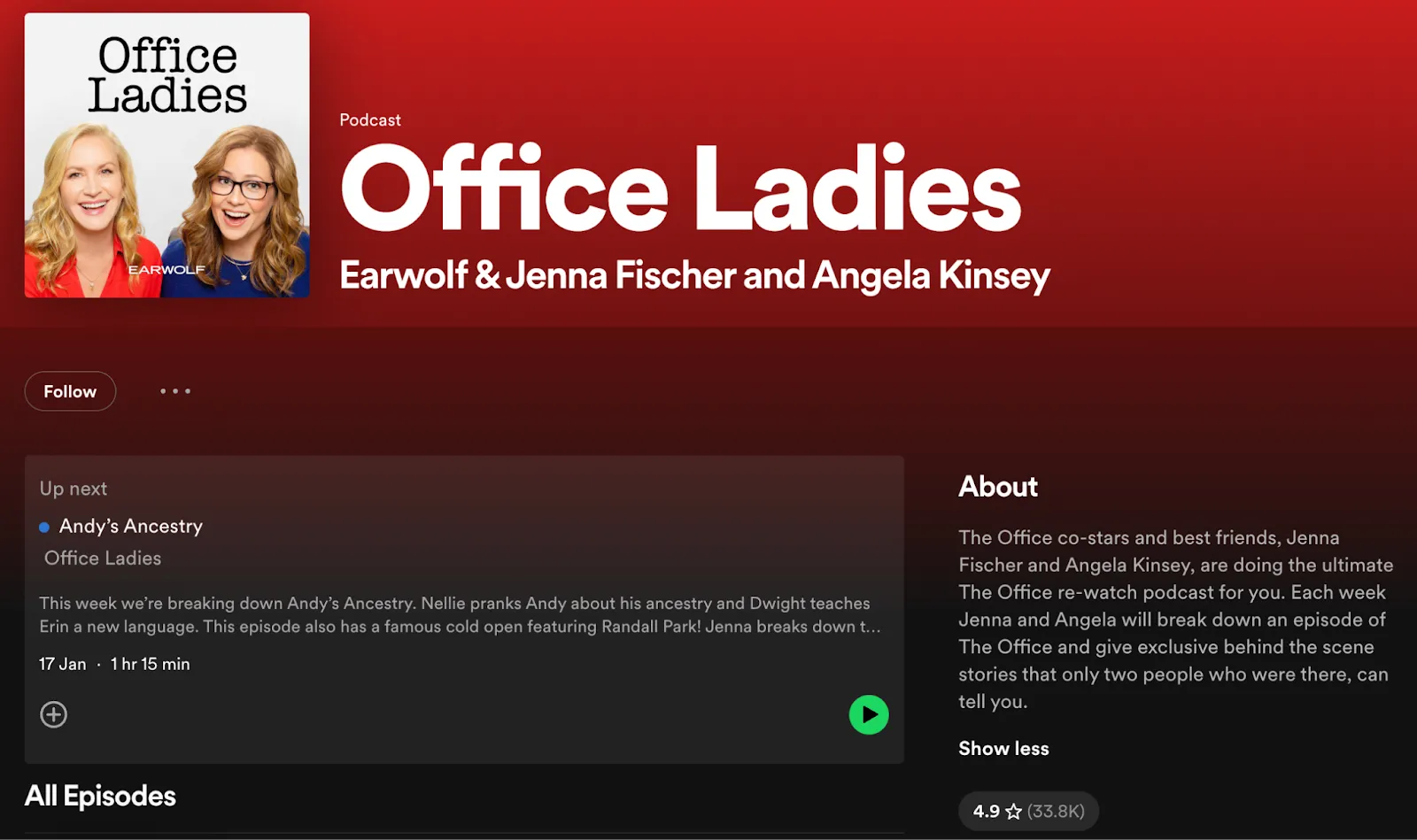 Screenshot of Office Ladies podcast profile page on Spotify