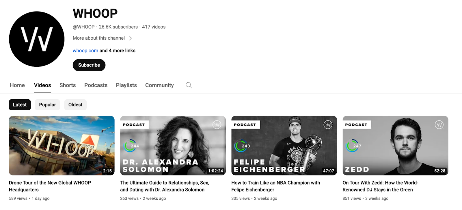 Image of WHOOP podcast channel on YouTube