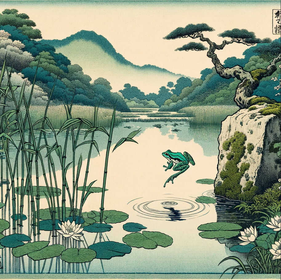 Japanese woodcut style art after prompting in Japanese