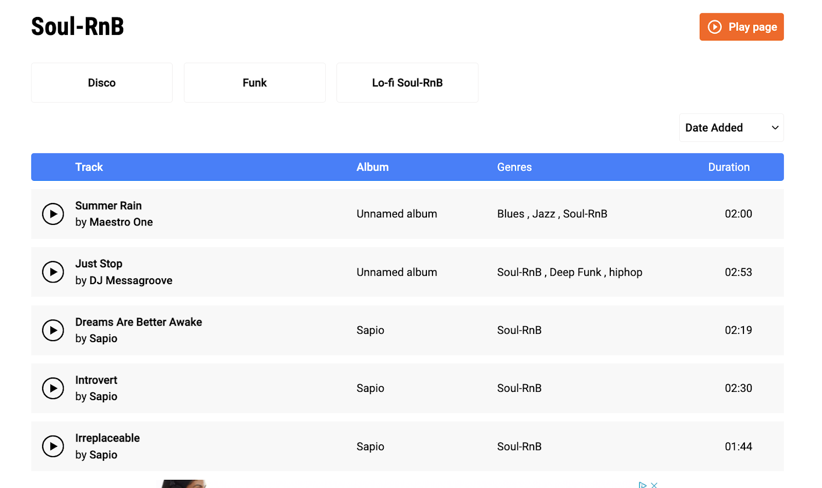 Image of free music archive’s list of royalty free music