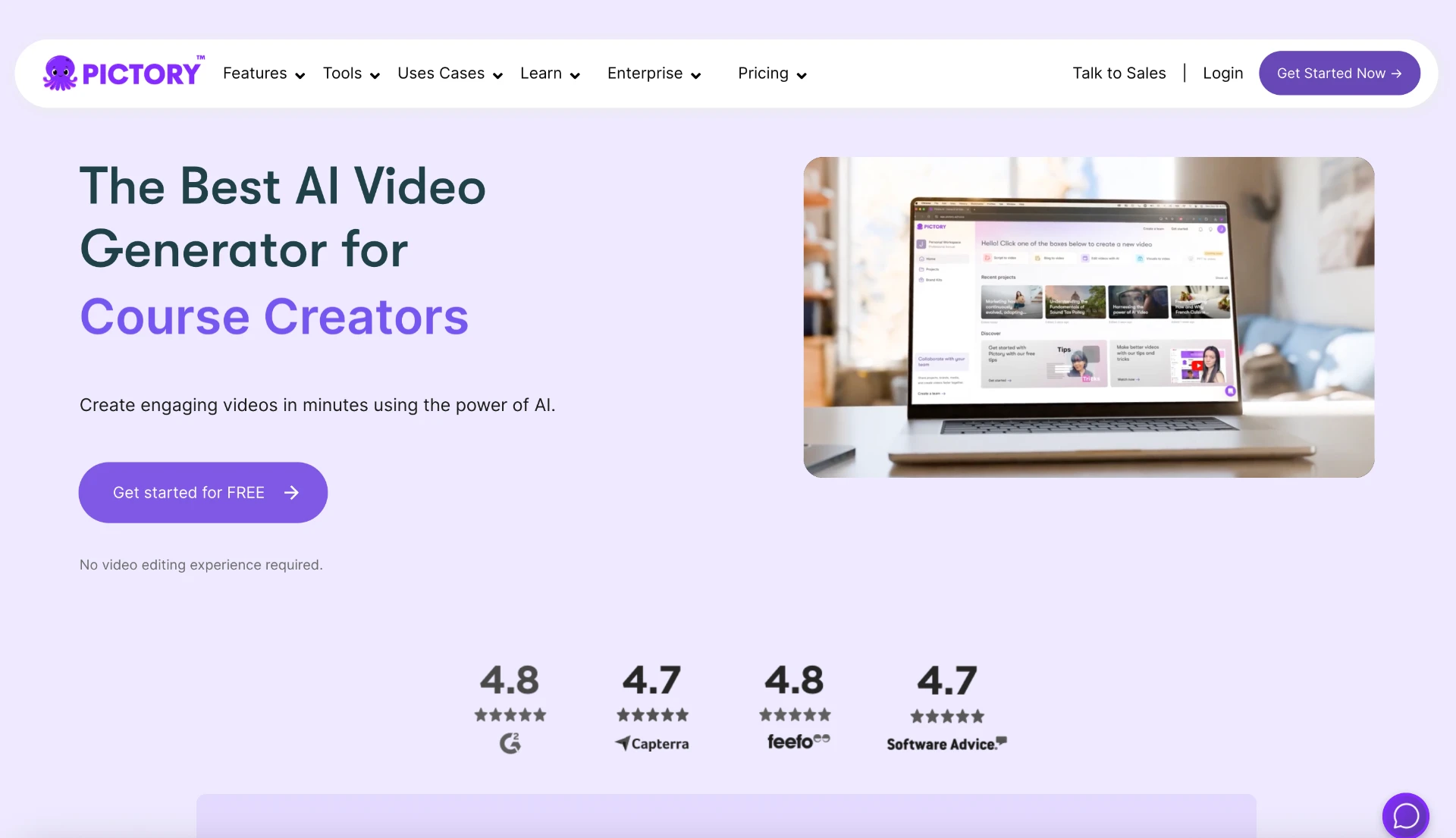 Screenshot of Pictory website
