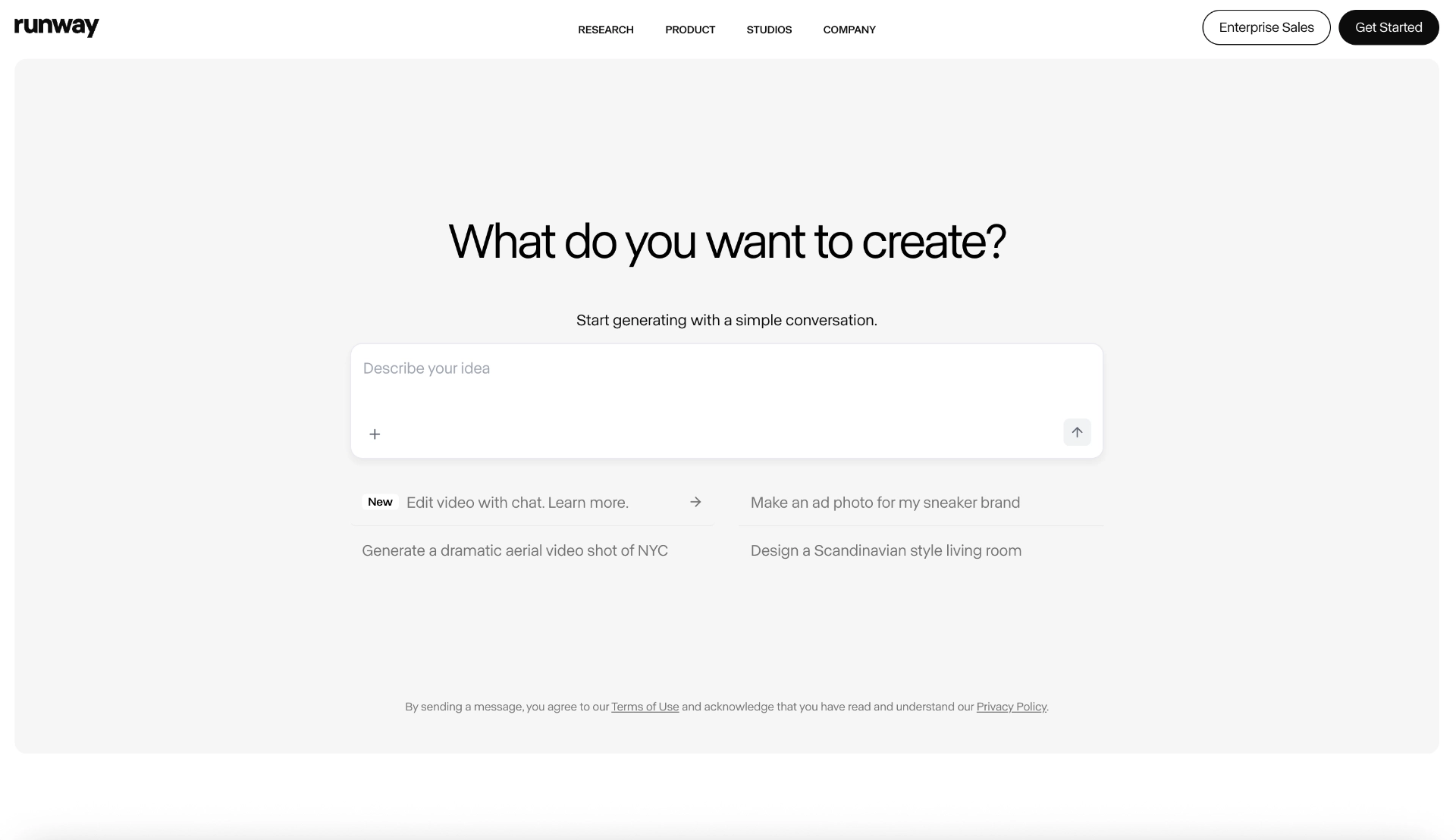 Screenshot of Runway website