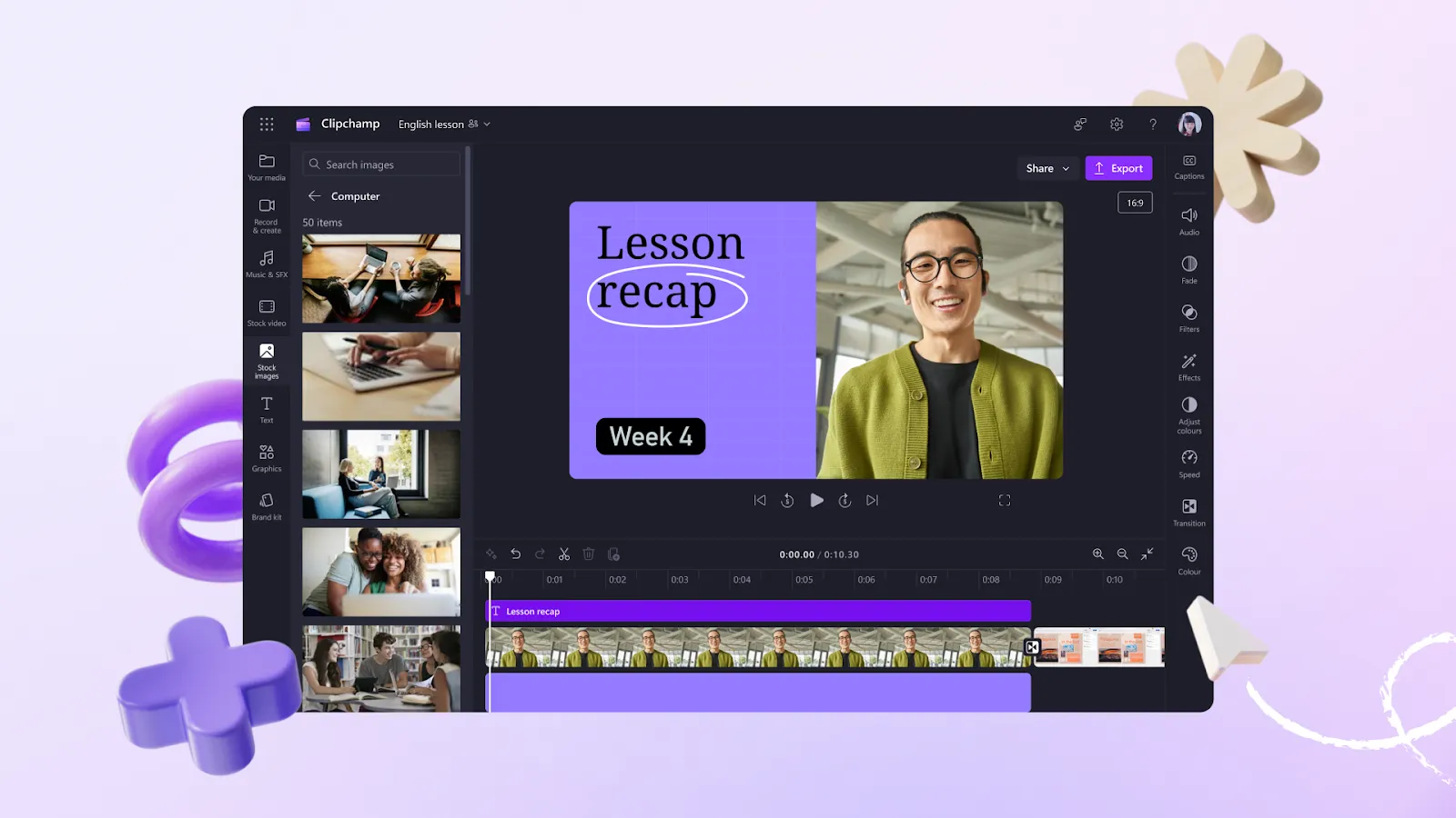 Clipchamp’s video editor showing the timeline, media panel, and preview window
