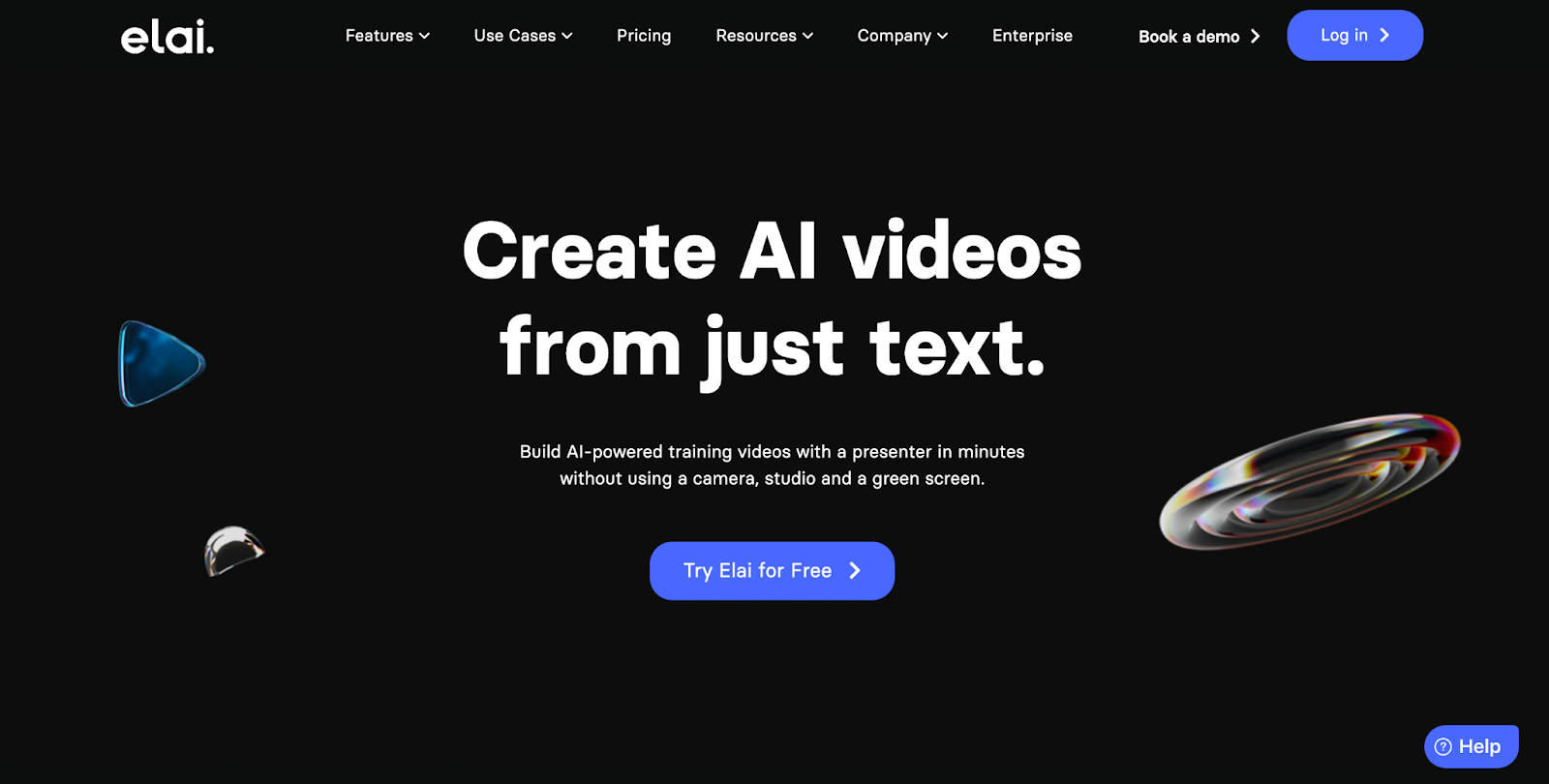 Image of Elai.io’s landing page for AI video generation