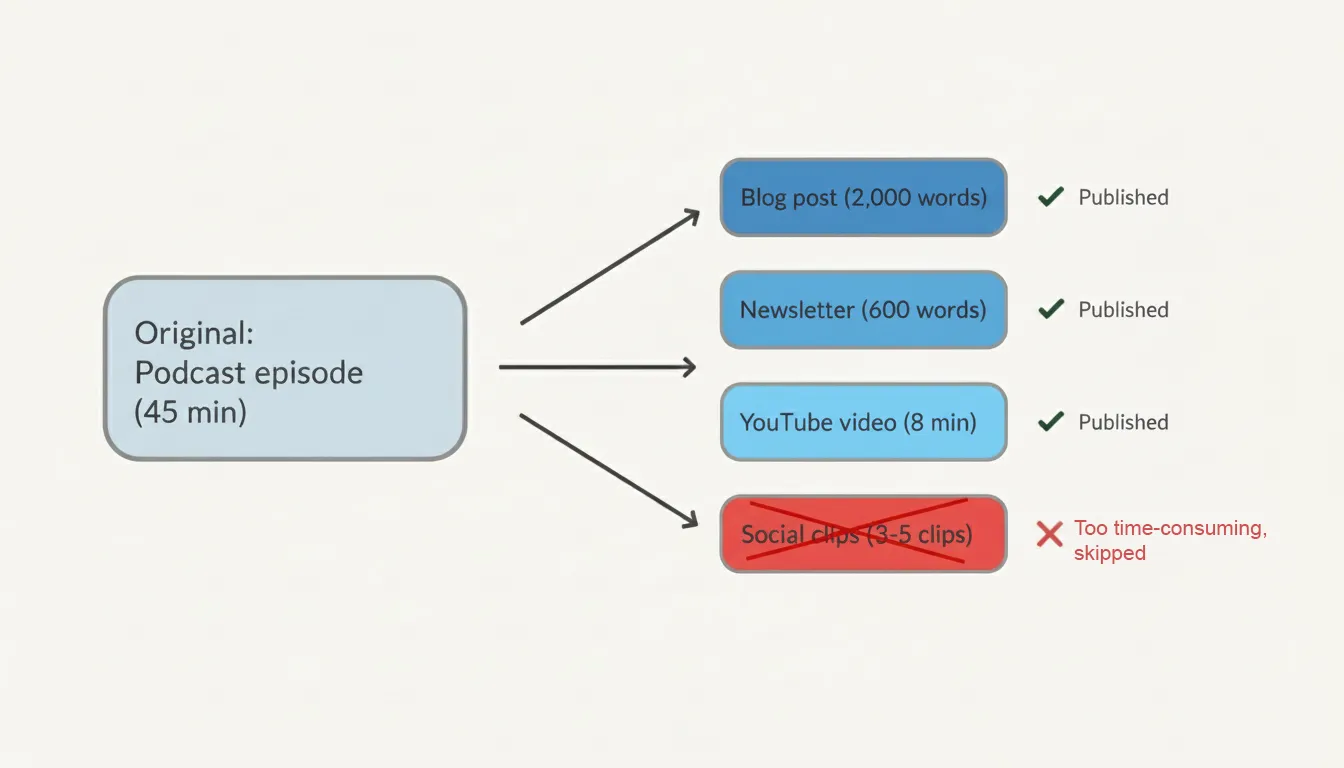 Diagram showing a 45-minute podcast being turned into several different formats