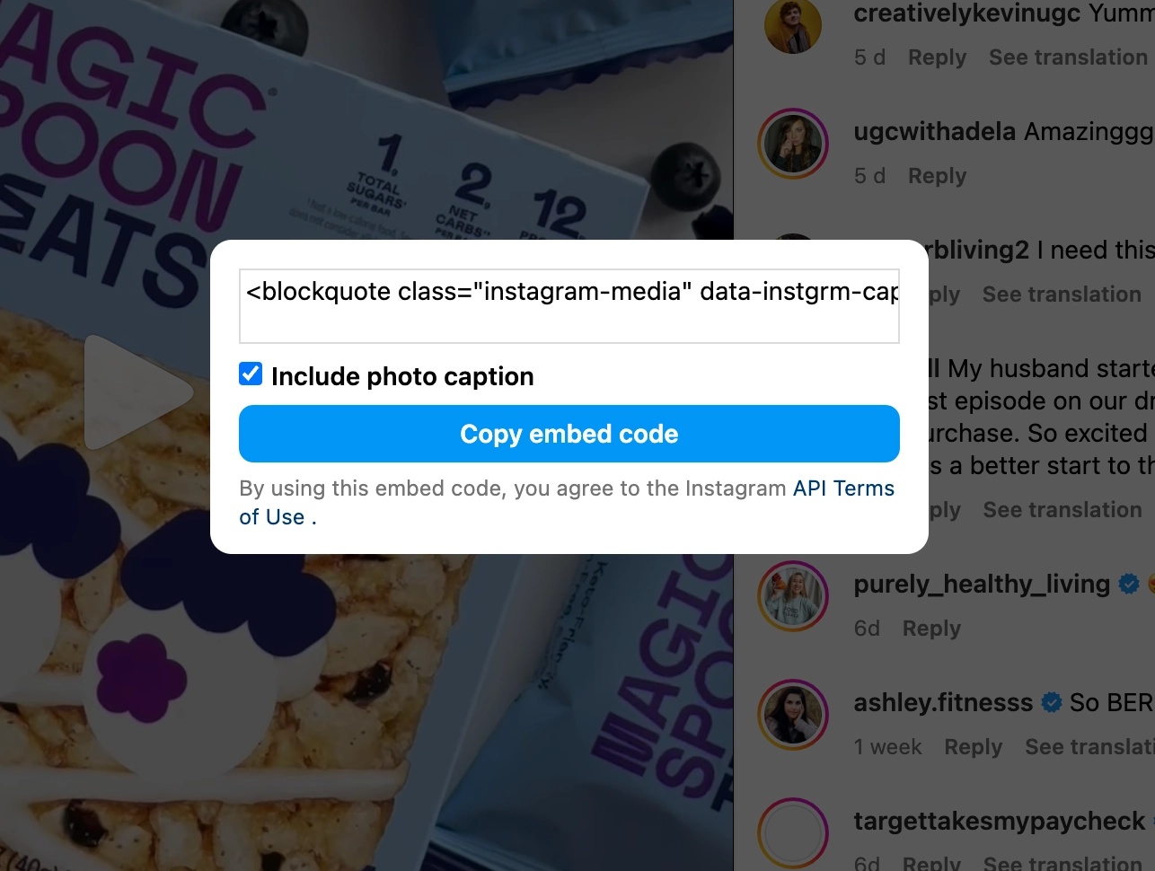 Image of Instagram embed code 