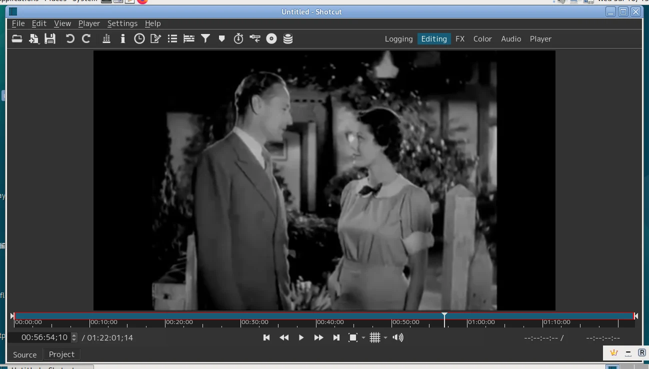 Shotcut open-source video editor with playlist, preview, filters, and timeline