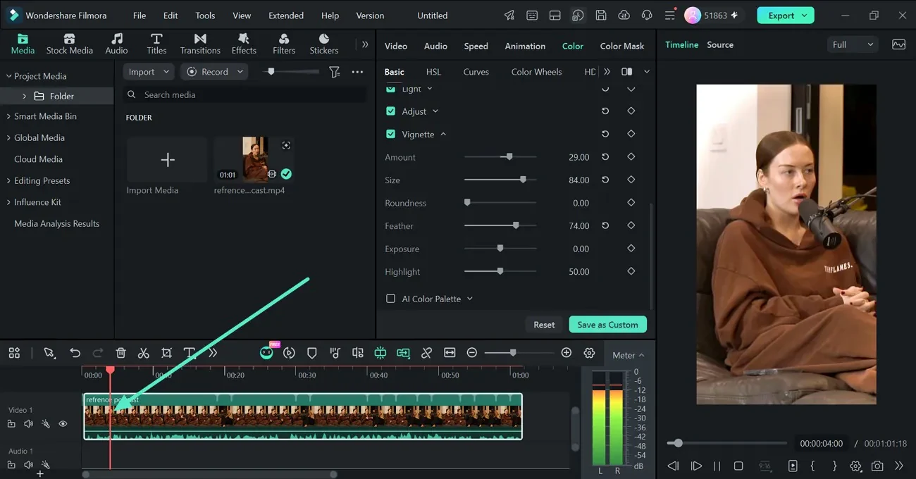Wondershare Filmora for Windows with media library, preview, and timeline