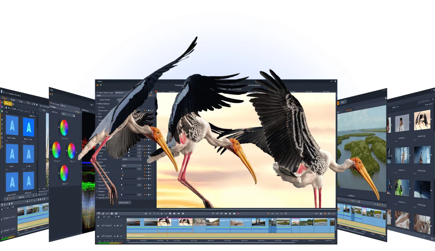 Pinnacle Studio Ultimate editing interface with timeline and color tools