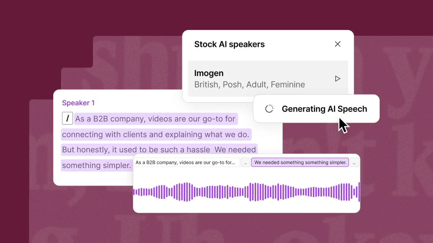 Generating AI speech from a script with a stock voice in Descript