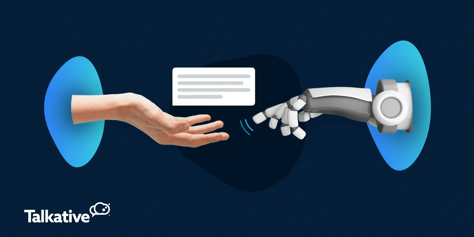 AI robot hand reaching out to help customer hand