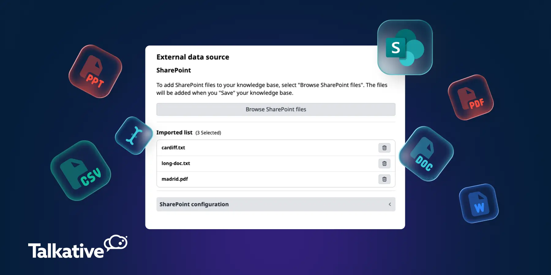 Easily import SharePoint files into your Talkative Knowledge Base.