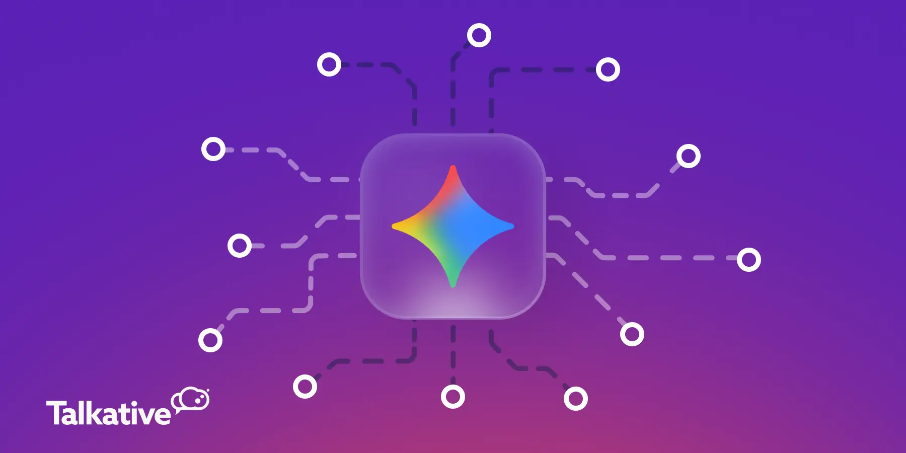 A central icon of Gemini's logo connected to multiple nodes