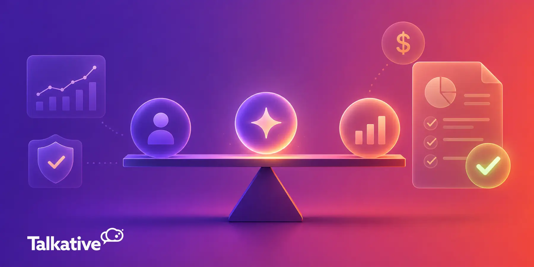 Graphic showing AI value, risk, performance metrics and ROI considerations for customer service leaders