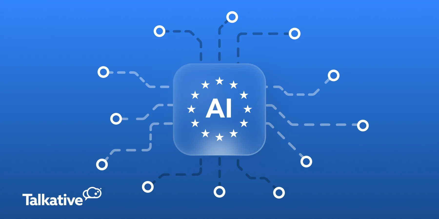Illustration of an EU AI icon connected to a network of nodes