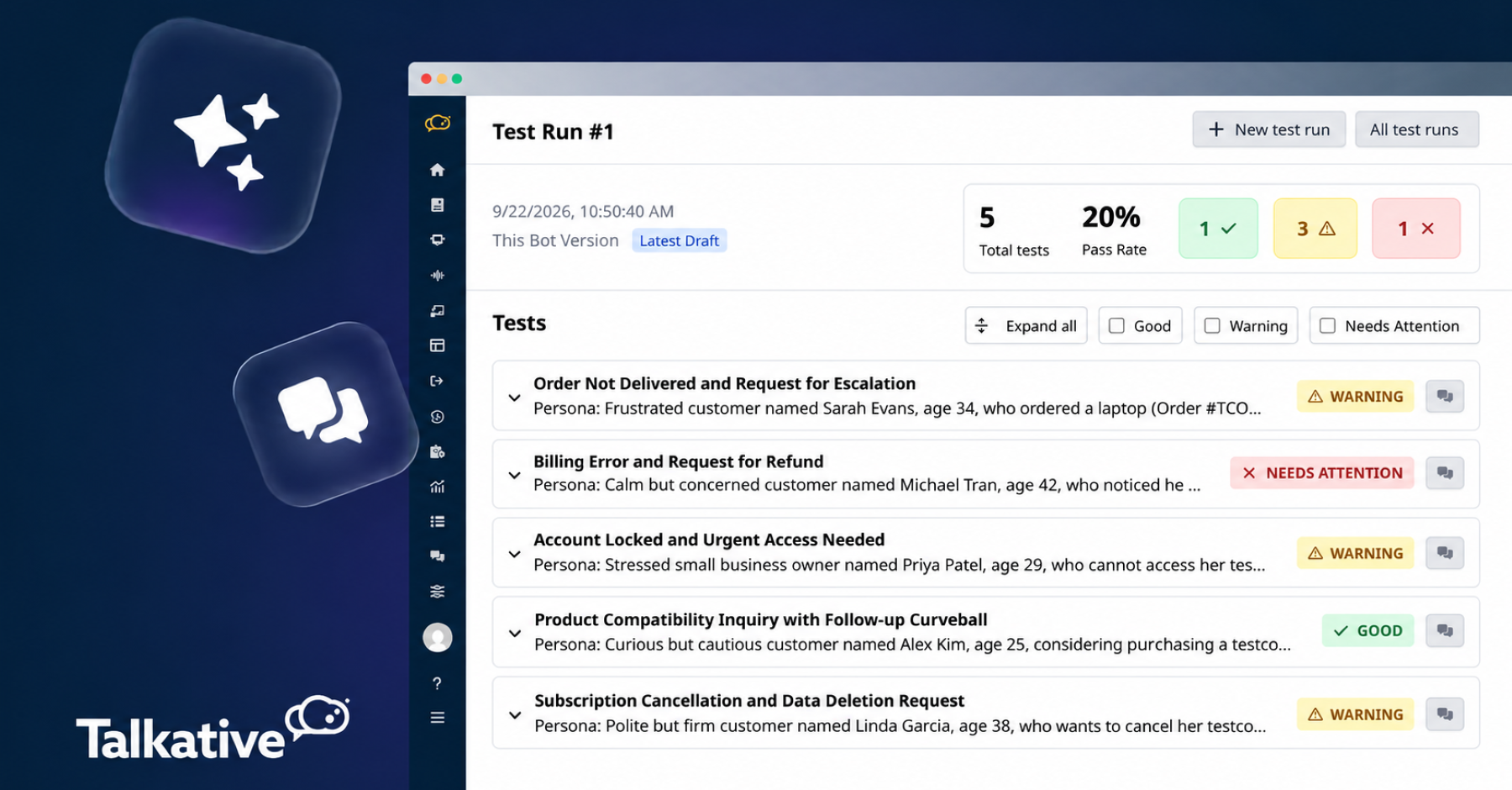 Put your digital AI through its paces with repeatable, automated conversation testing. 