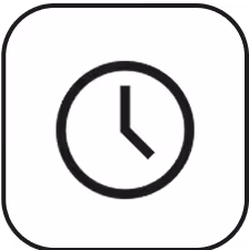 A black and white clock with a white background.