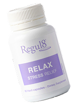 A bottle of Regul8 relax stress relief.