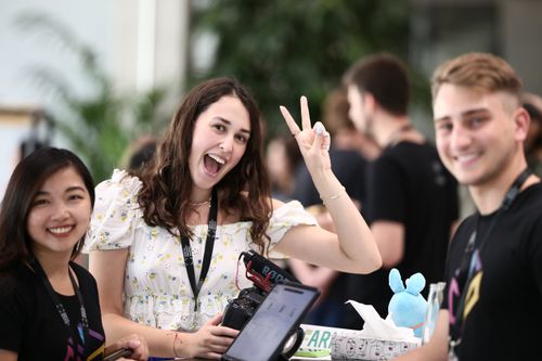 Participants at the Final Product Review posing in front of the camera