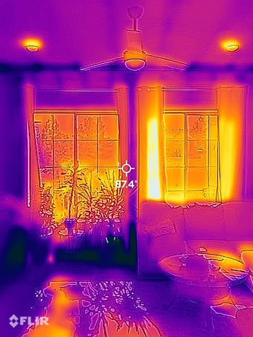 Thermal imaging showing warm and cool areas of a home's interior