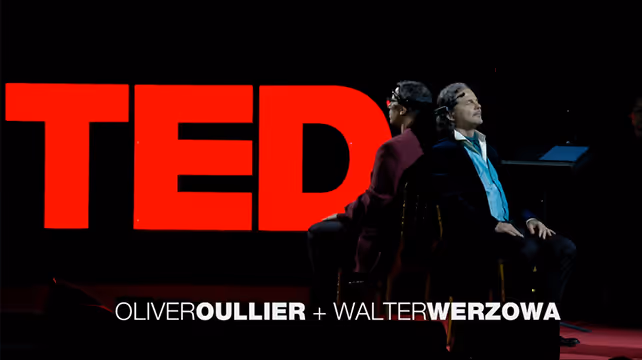 Walter Werzowa and Olivier Oullier on stage at TED AI