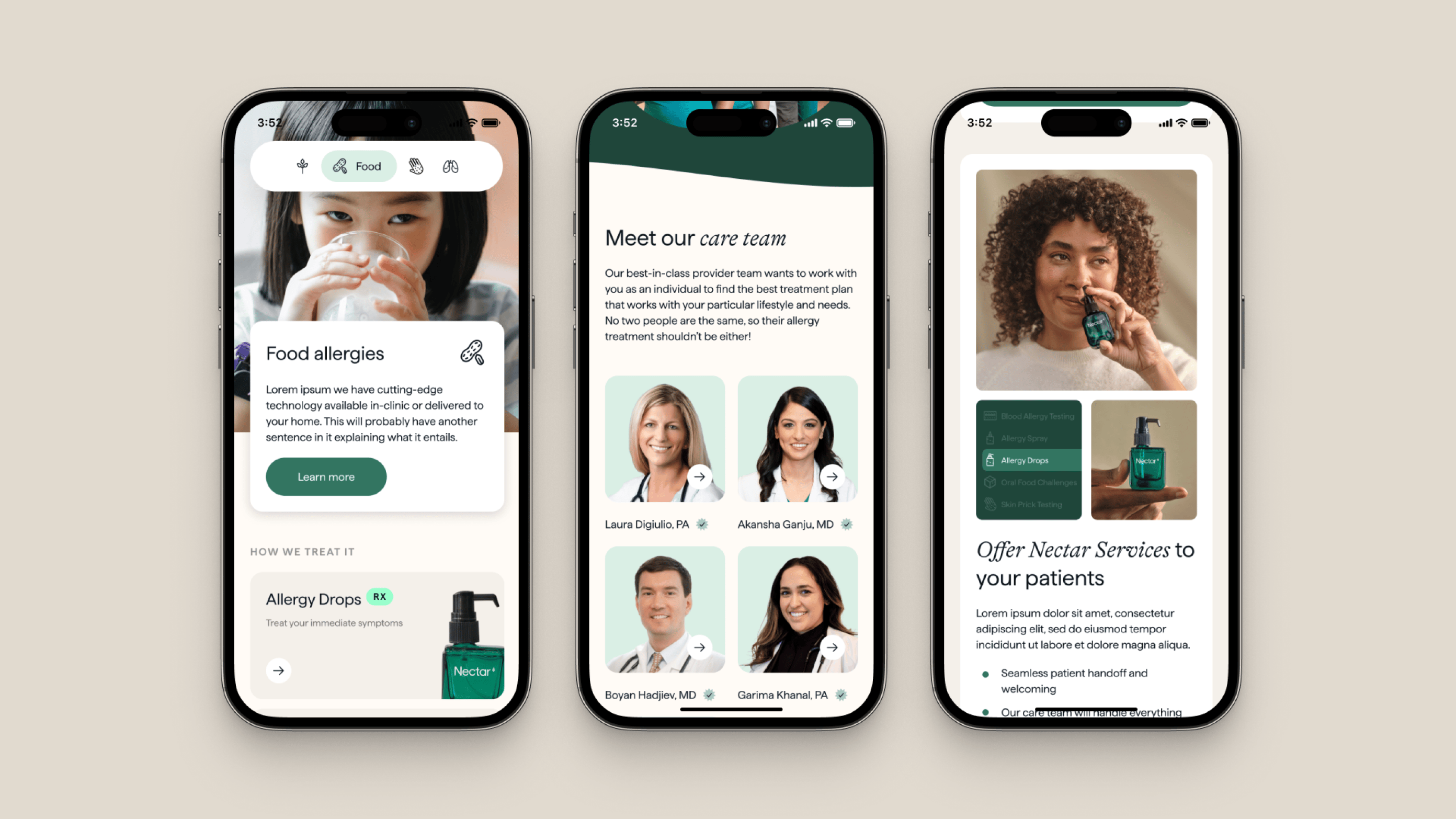 Mobile view of the Nectar Allergy Center website.