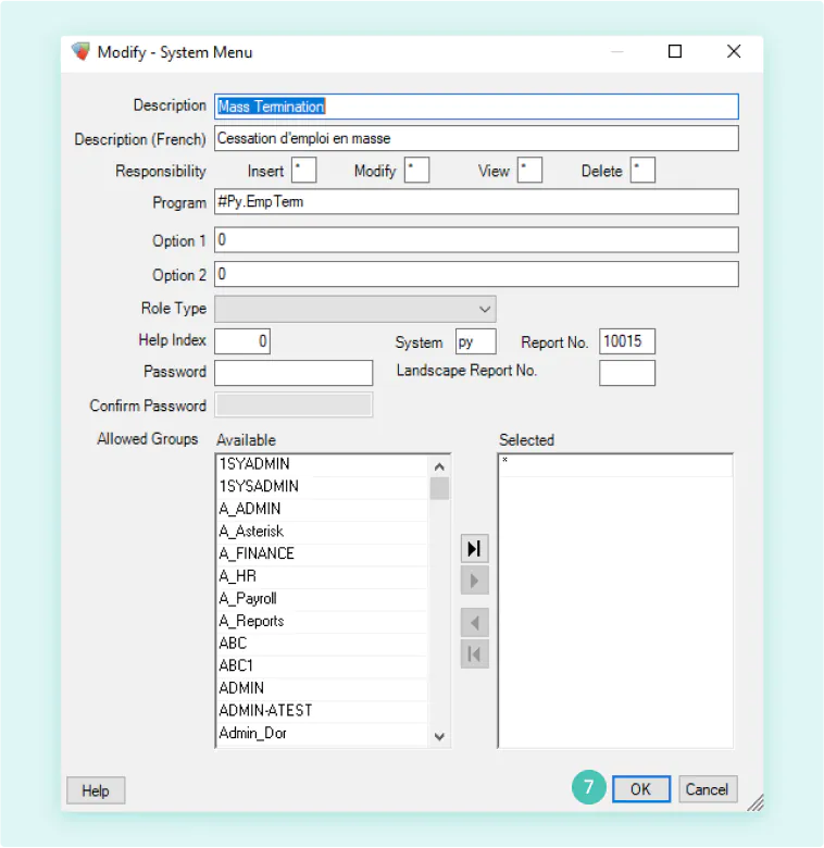 Modify - System Menu