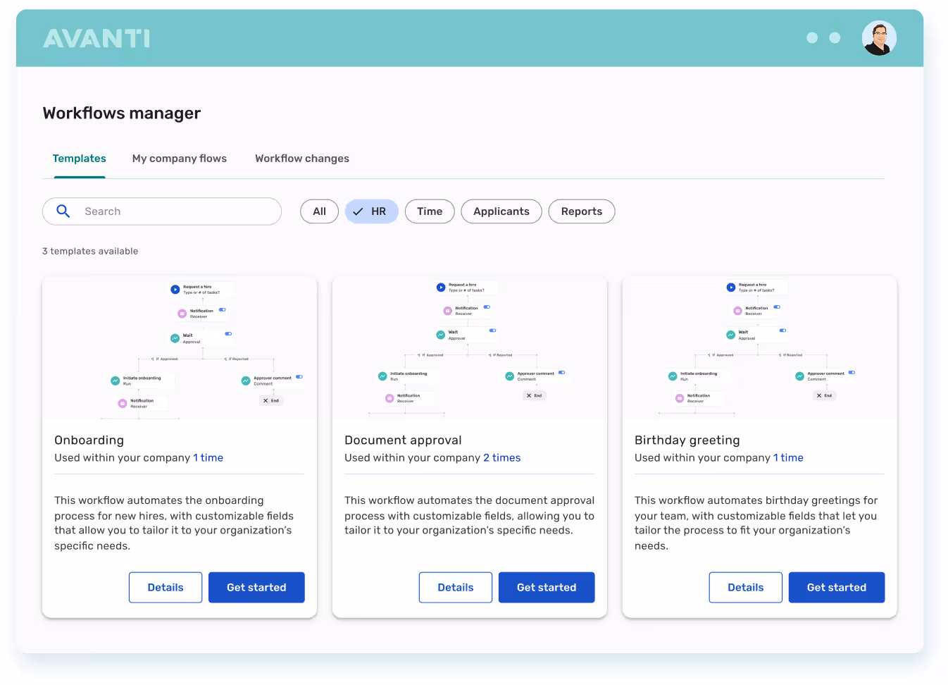 HRIS HR workflows product screenshot
