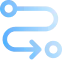 Icon with two thick black arrows forming a circular clockwise flow on blue gradient background.