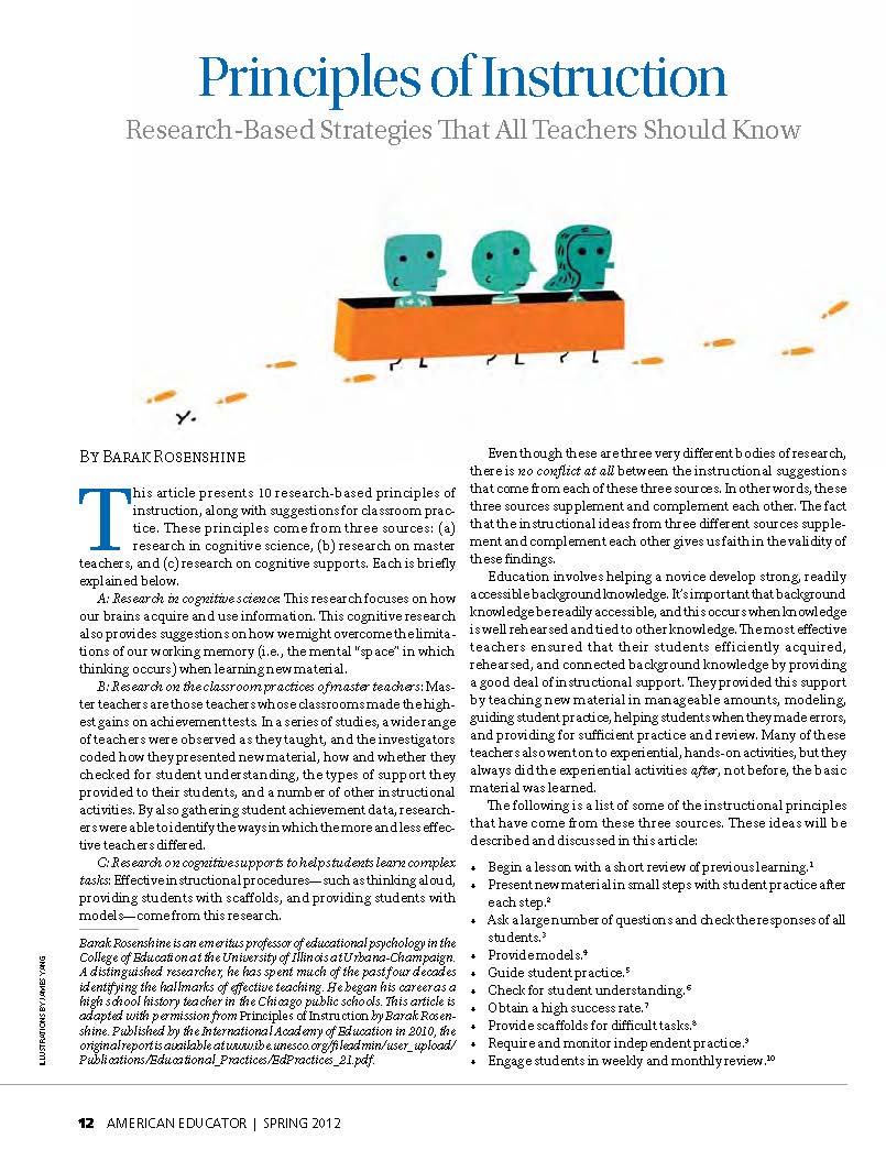 Front page example for the white paper "Principles of Instruction"