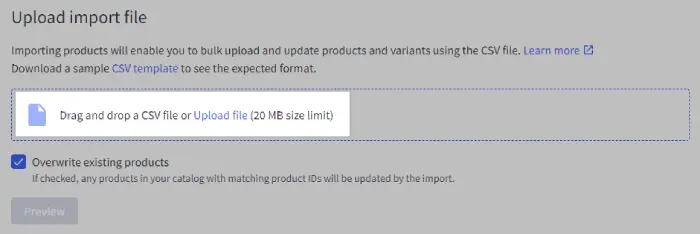 Uploading the CSV File for Import