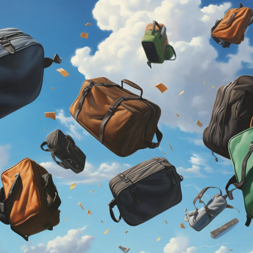 luggage falling through the sky