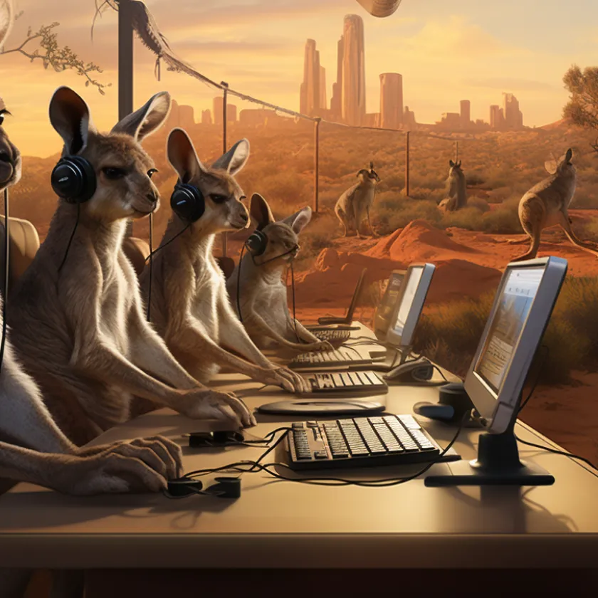 kangaroos working at their desks