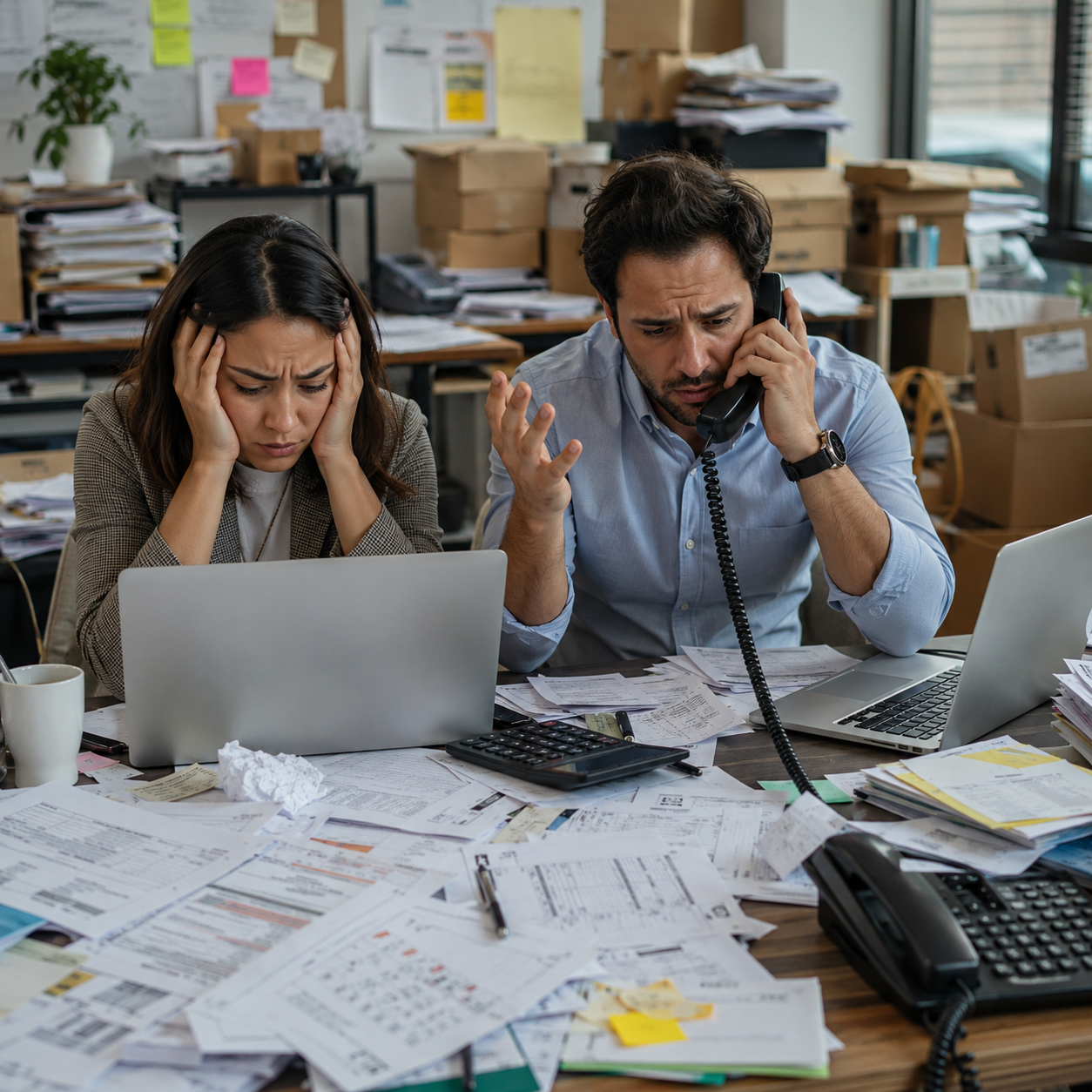 Business owners dealing with a messy finance back office