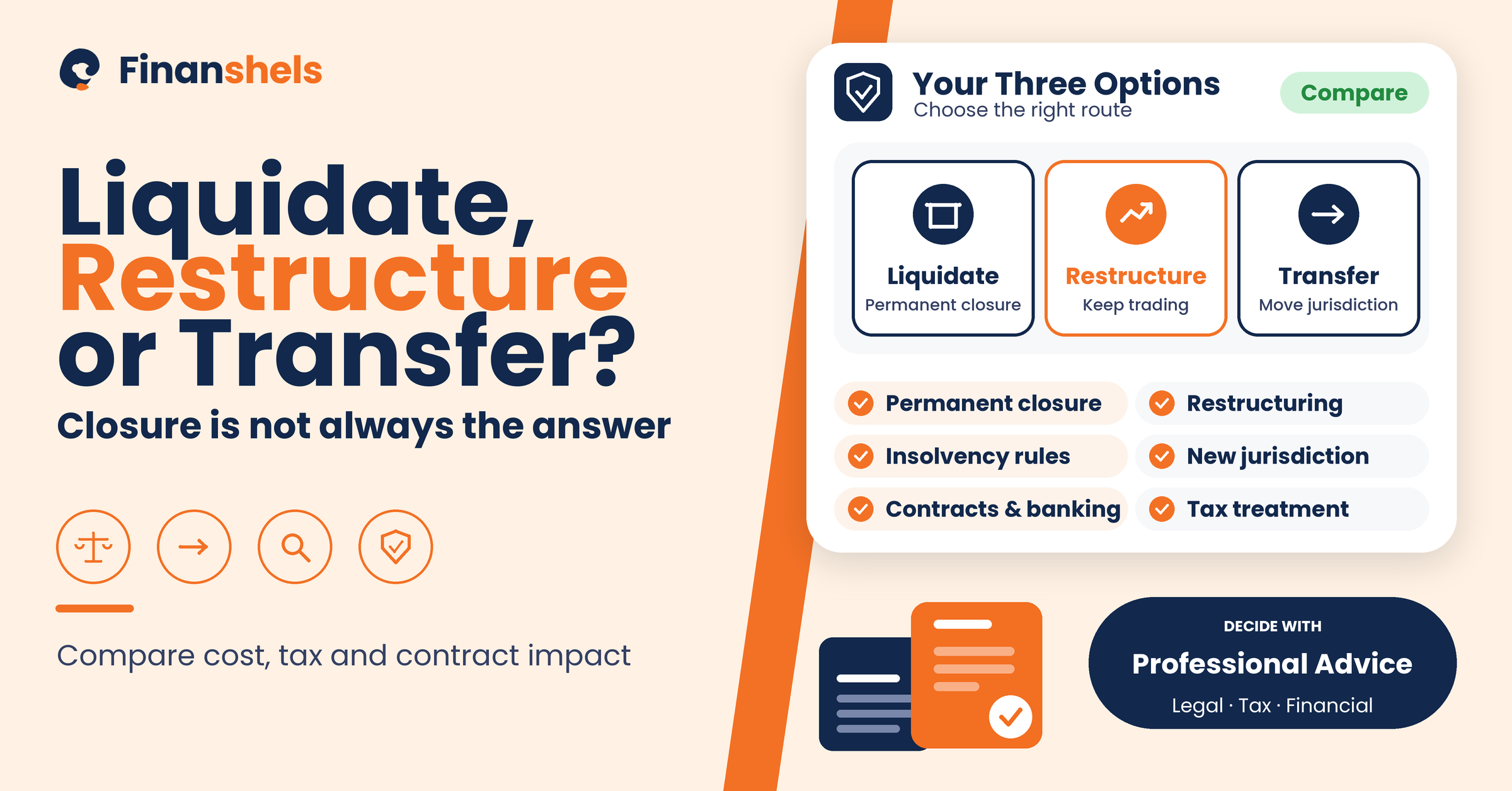 Compare liquidation, restructuring, and transfer options for a UAE business