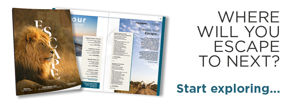 Image of Escape brochure cover and a double page spread. Text reads: Where will you escape to next? Start exploring...