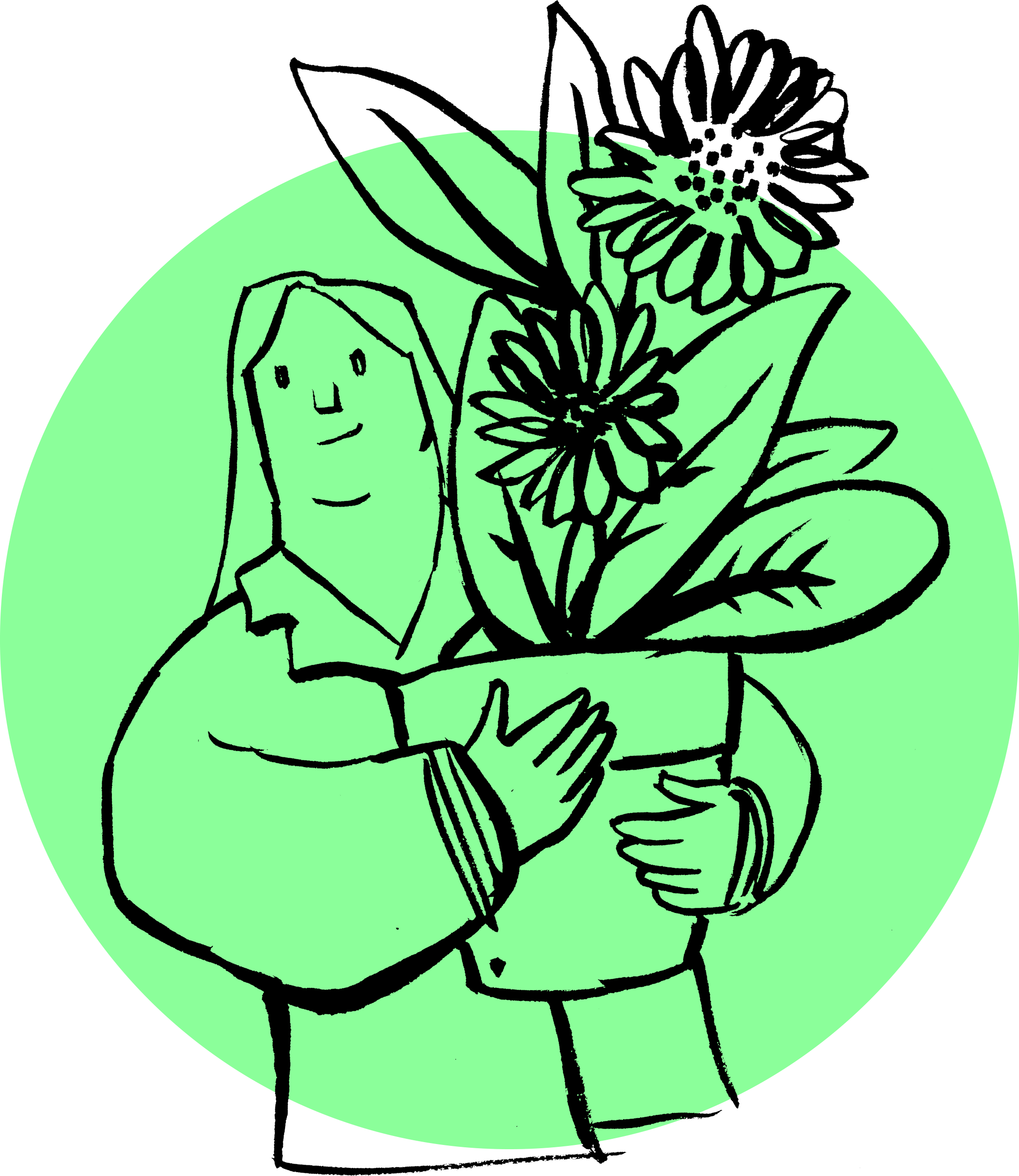 Mulher a segurar um vaso de Plantas e flores grandes.
— English
A woman holding a vase containing big leafs and flowers.