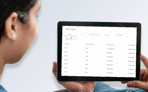 A tablet displaying a list of sales orders.