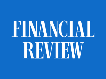 A blue background with white letters that say Financial Review.