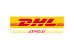 A yellow and red logo for DHL Express.