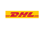 A yellow and red logo for DHL Express.