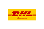 A yellow and red logo for DHL Express.