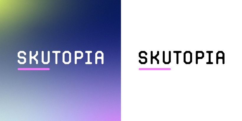 A purple and white logo for a futuristic website.